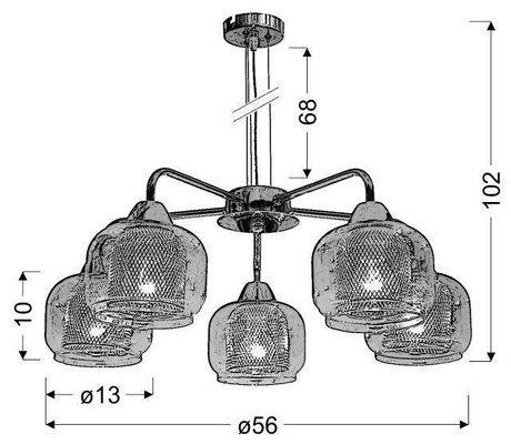Lampa wisząca Ray szklana chromowa 5-płomienna do salonu E14