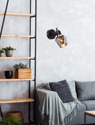 Randi lampa kinkiet czarny matowy 1x15w e14 klosz dymiony