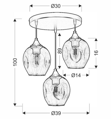 Lampa wisząca Aspa potrójna szklane klosze kula czarno brązowa do jadalni E27