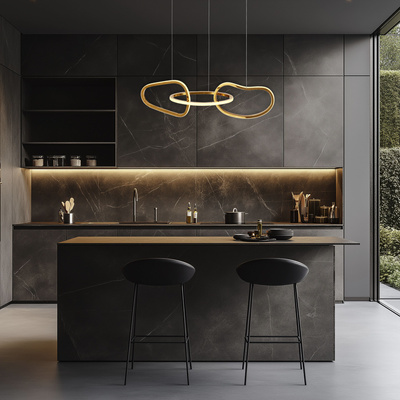 Lampa wisząca ANNELI elegancka – złota nieregularna forma 125 cm – designerska lampa salonu i jadalni LED 3000K