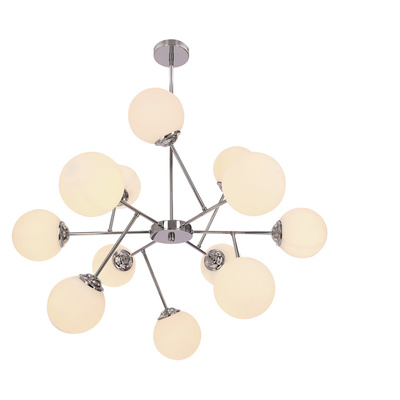 Lampa wisząca Belweder kula do salonu 12-punktowa chromowa z białymi kloszami E14