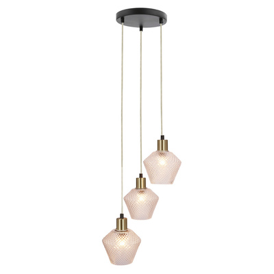 Lampa wisząca Greniko potrójna z kloszem bezbarwnym do salonu czarna E14