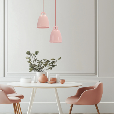 Lampa wisząca SEWILLA różowa - z ceramicznym kloszem - skandynawska lampa do jadalni