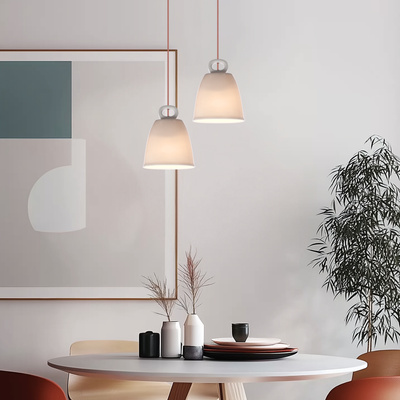 Lampa wisząca SEWILLA biała - z ceramicznym kloszem - skandynawska lampa do kuchni i jadalni