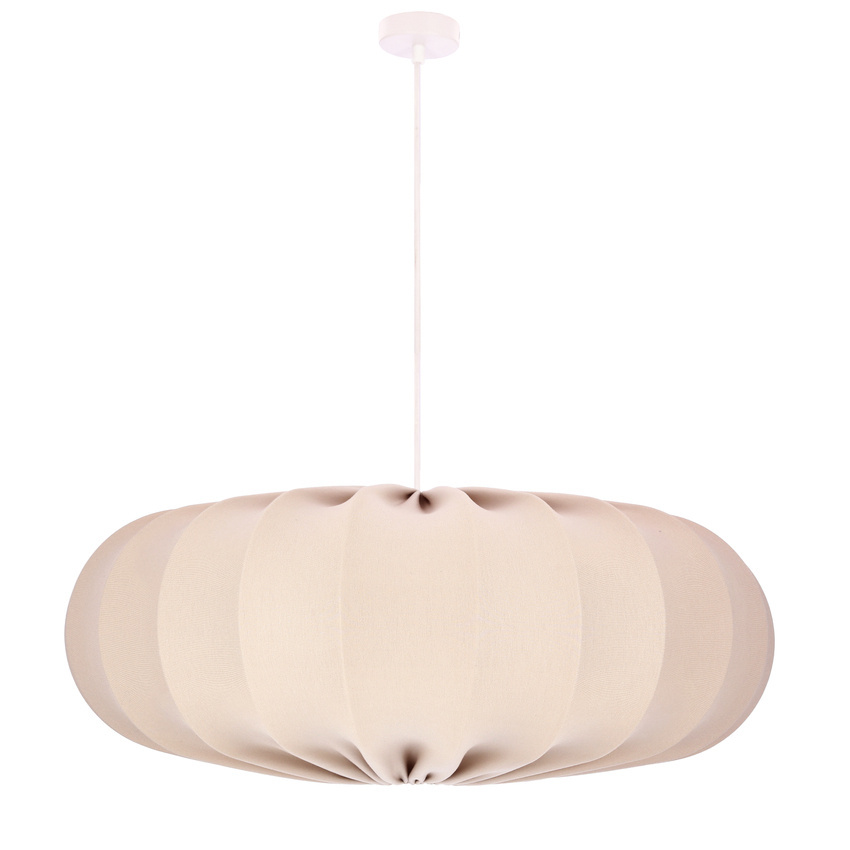 Lampa wisząca CAFEE' skandynawska z abażurem beżowym frappe 66 cm - nowoczesne oświetlenie sufitowe do salonu i jadalni E27