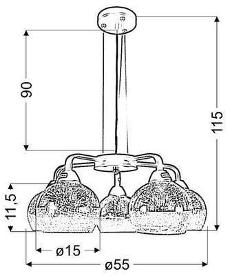 Lampa wisząca Cromina kula szklana czarno-złota 5-płomienna do salonu