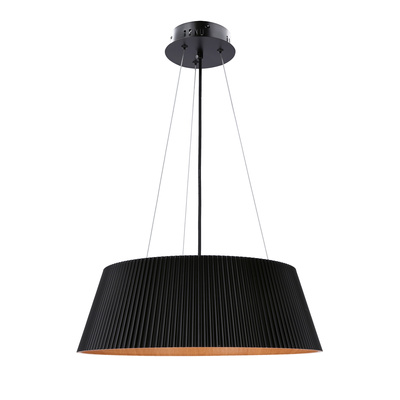 Lampa wisząca Umbria do salonu czarno-drewniana z kloszem LED 24W
