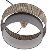 Lampa wisząca z abażurem Karrara czarna do salonu tkaninowy abażur beżowo-szary