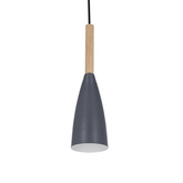 Lampa wisząca Trosa szara metalowa z drewnem do kuchni pojedyncza E27