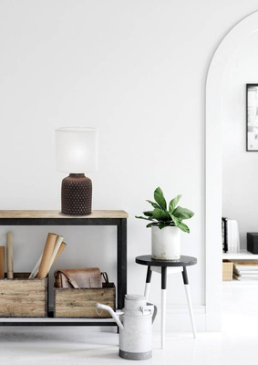 Lampka nocna Iner brązowa ceramiczna z abażurem klasyczna E14