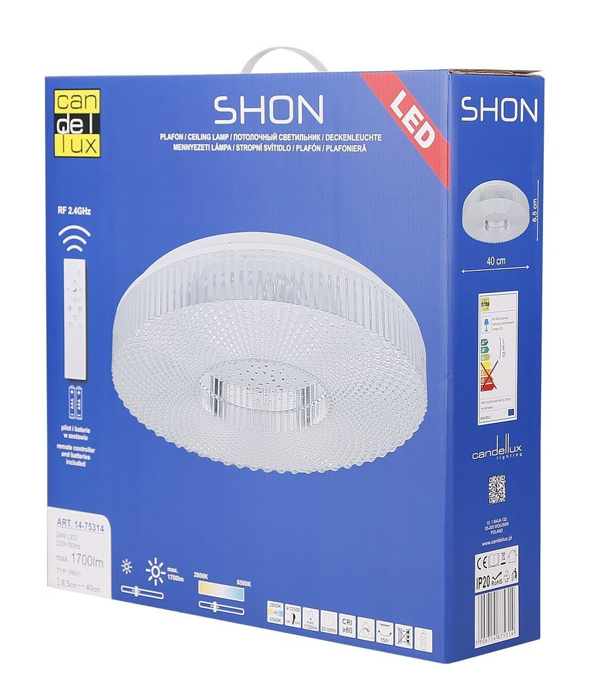 Plafon akryl LED 24W zmienna barwa jasność + pilot Shon 14-75314