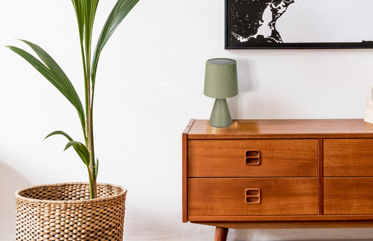 Lampka nocna Satti ceramiczna z abażurem szarozielona E14 klasyczna