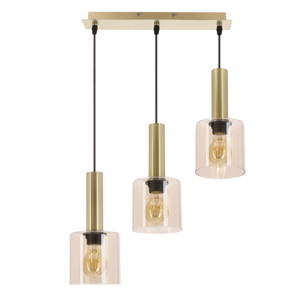 Lampa wisząca Alberto potrójna szklane klosze bursztynowe złota do salonu E27