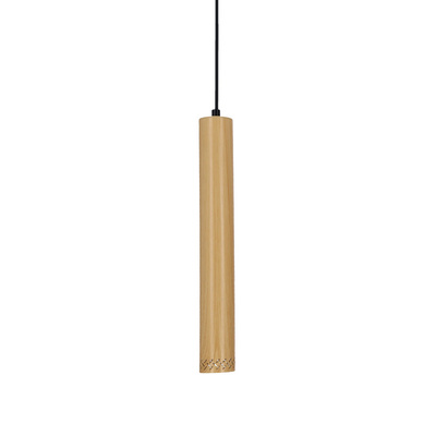 Lampa wisząca tuba Tubo czarno-drewniana pojedyncza GU10 regulowana wysokość
