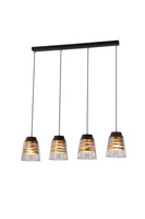 Lampa wisząca Fresno szklana czarno‑złota 4‑płomienna na belce do jadalni