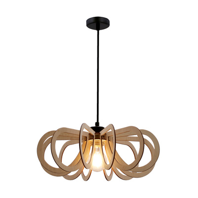 Lampa wisząca Eco 5 drewniana z abażurem pojedyncza E27 do salonu