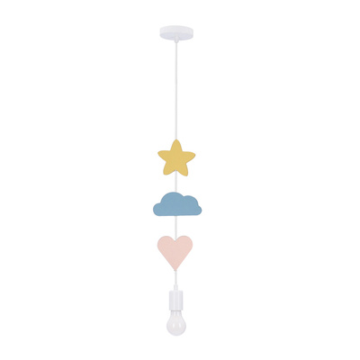 Lampa wisząca dziecięca Heart drewniana gwiazdka chmurka serce różowo-niebieska E27
