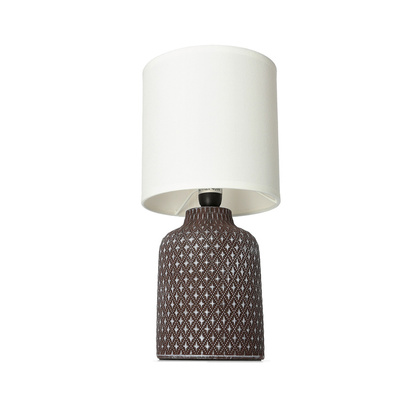 Lampka nocna Iner brązowa ceramiczna z abażurem klasyczna E14