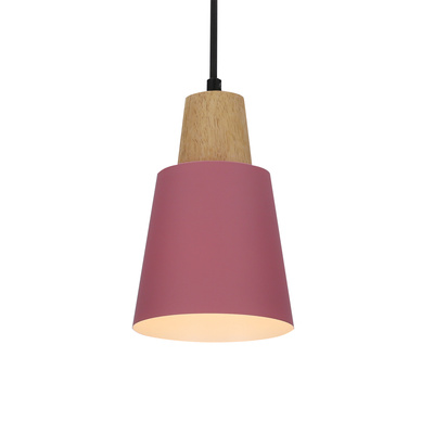 Lampa wisząca Faro Ledea różowa metalowa z drewnem pojedyncza do salonu