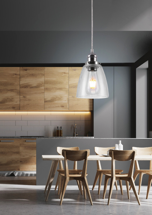Lampa wisząca Voice szklany klosz chromowa pojedyncza do kuchni E27