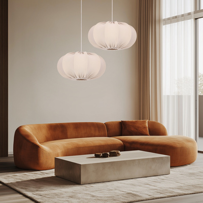 Lampa wisząca CAFEE' skandynawska z abażurem beżowym frappe 52 cm - minimalistyczne oświetlenie sufitowe w stylu japandi E27