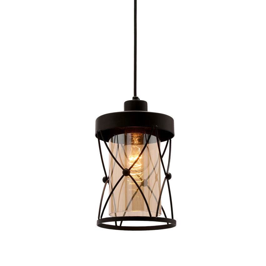Agar lampa wisząca czarny E27 klosz bursztynowy 31-09579