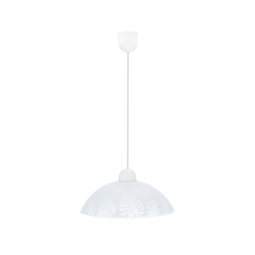 Lampa wisząca Alcara szklana z białym kloszem z wzorem do salonu E27