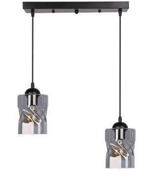 Lampa wisząca Felis podwójna szklane dymione klosze czarna listwa E27 do jadalni