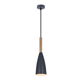Lampa wisząca Trosa szara metalowa z drewnem do kuchni pojedyncza E27