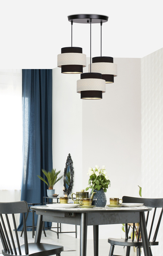 Lampa wisząca z abażurami Benta czarna potrójna do salonu nad stół