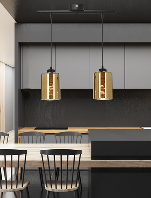Lampa wisząca Cox szklana podwójna do jadalni nad stół E27 czarno złota