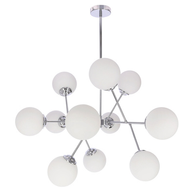 Lampa wisząca Belweder kula do salonu 12-punktowa chromowa z białymi kloszami E14