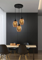 Lampa wisząca Marina szklane lustrzane klosze miedziane potrójna do jadalni