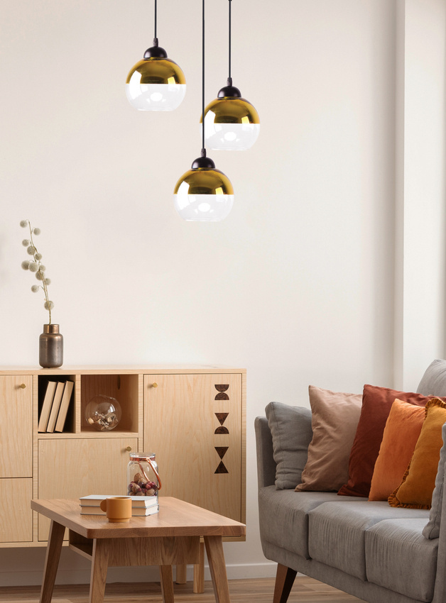 Lampa wisząca Contessa potrójna kula szklana czarna do salonu E27