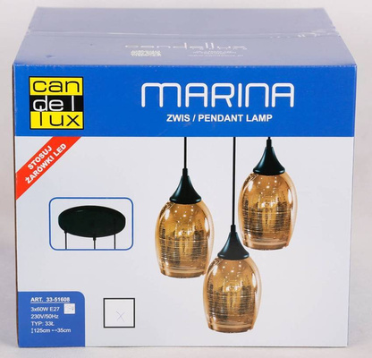 Lampa wisząca Marina szklane lustrzane klosze miedziane potrójna do jadalni