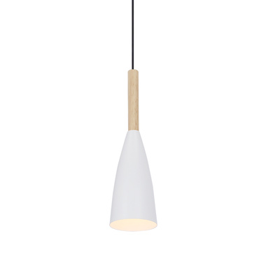 Lampa wisząca Trosa Ledea biała z drewnem pojedyncza do kuchni E27