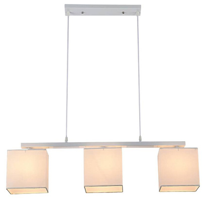 Lampa wisząca z abażurami Boho biała z beżowym tkanym abażurem potrójna