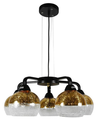 Lampa wisząca Cromina kula szklana czarno-złota 5-płomienna do salonu