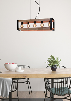 Lampa wisząca Varna nad stół czarna drewniana 5-punktowa loft E27